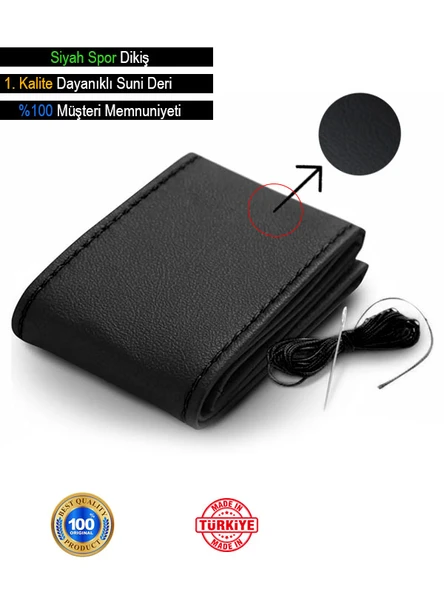 Volkswagen Tiguan ÖZEL süper deri Direksiyon Kılıfı, Dikmeli Siyah Spor Dikiş - Resim 2