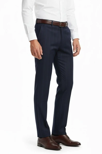 Erkek Regular Fit Çizgili  Kumaş Pantolon Likra Kumaş BGL-ST05037 - Resim 7