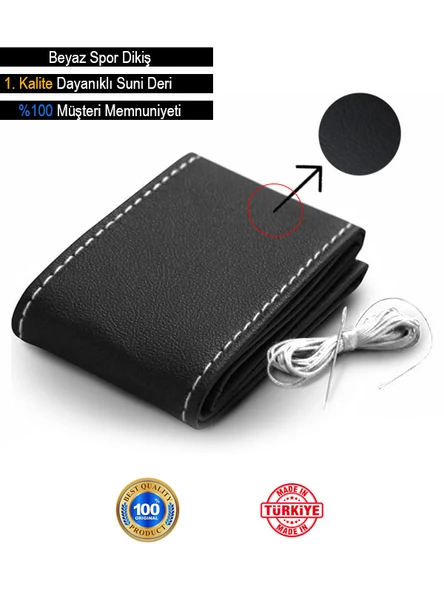 Volkswagen Golf ÖZEL süper deri Direksiyon Kılıfı, Dikmeli Beyaz Spor Dikiş - Resim 2