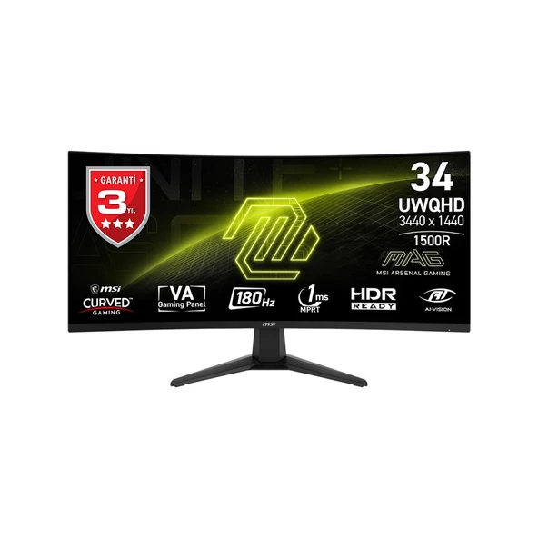 MSI 34 MAG 346CQ 3440x1440 (UWQHD) 21:9 CURVE 1500R VA 180HZ 1MS FREESYNC PREMIUM GAMING MONITOR ürün görseli
