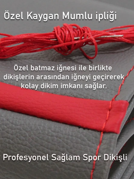 Suzuki Swift Gri ÖZEL süper deri Kırmızı Yüzüklü Dikişli Direksiyon Kılıfı - Resim 3