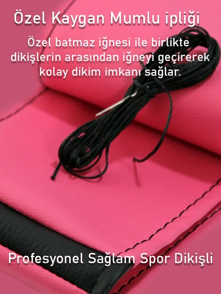 Mazda MX5 Pembe ÖZEL süper deri Siyah Yüzüklü Dikişli Direksiyon Kılıfı - Resim 3