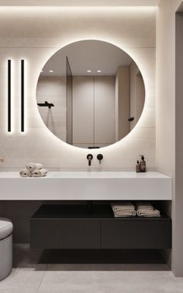 70 Çap Ledli Yuvarlak Ayna Banyo Aynası Günışığı Led 70 cm