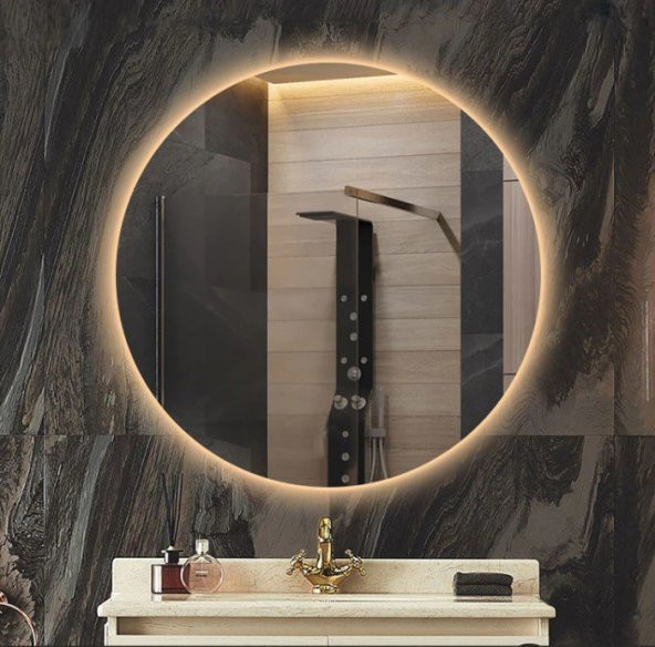 60 cm Yuvarlak Ledli Ayna Antrasit Dresuar Hol Koridor Duvar Salon Banyo Wc Ofis Çocuk Yatak Odası Boy
