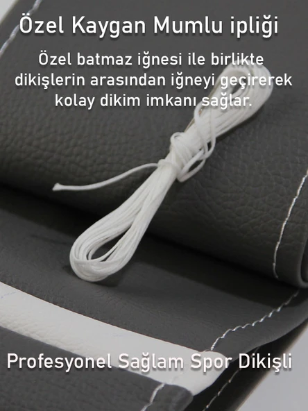 Peugeot 206 Gri ÖZEL süper deri Beyaz Yüzüklü Dikişli Direksiyon Kılıfı - Resim 3