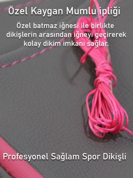 Citroen Saxo Gri ÖZEL süper deri Pembe Yüzüklü Dikişli Direksiyon Kılıfı - Resim 3