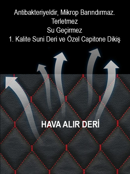 Kia Ceed Kumaş 2li Deri Kaplama Koltuk Minderi Siyah Kırmızı ürün görseli 1