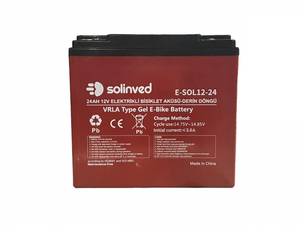 12V 24AH VRLA Type Elektrikli Bisiklet Aküsü  (Premium) - Resim 2