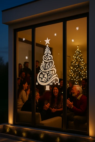 Happy New Year Sticker Çıkartma Yeni Yıl Süsü Parti Cam Süsü Noel Ağacı Kar Tanesi - Resim 3