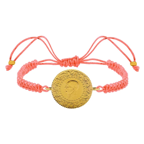 Gekas Kuyumculuk 22 Ayar Yeni Yarım Altın Açık Pembe Renkli İpli Bileklik - Resim 3