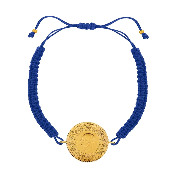 Gekas Kuyumculuk 22 Ayar Yeni Yarım Altın Mavi Renkli İpli Bileklik - Resim 2