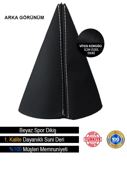 Peugeot 206 Siyah Deri özel yeni Tasarım Beyaz Şerit Spor Dikiş Vites Körüğü - Resim 2