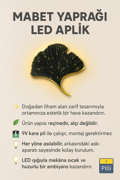 ASZEN Modern ledli Mabet yaprağı aplik pilli Ebat(35×32) - Resim 3
