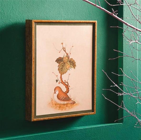 English Home Robin Bird Ardıç Kuşu Gold Detaylı Doğa Temalı Altın Ahşap Dekoratif Tablo ürün görseli