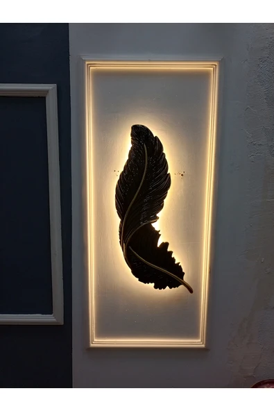 ASZEN Beyaz Gold Damarlı Kuş Tüyü Aplik – 9 Wolt Pilli – Her Yöne Asılabilir Ebat(67×26) - Resim 3