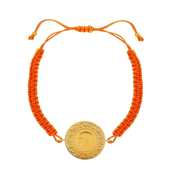 Gekas Kuyumculuk 22 Ayar Yeni Yarım Altın Turuncu Renkli İpli Bileklik - Resim 2