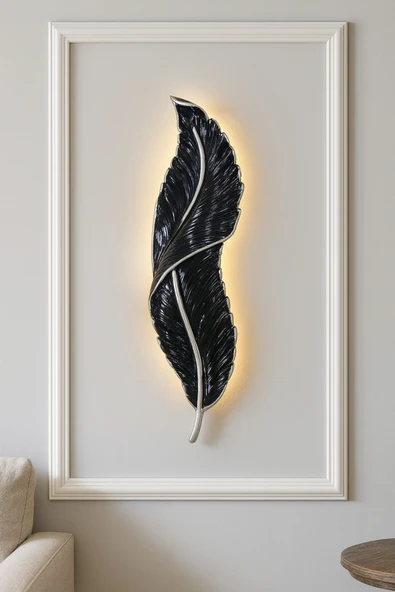 ASZEN Tüy duvar aydınlatma pilli aplik siyah gümüş damarlı ebat (62×18 ürün görseli 1