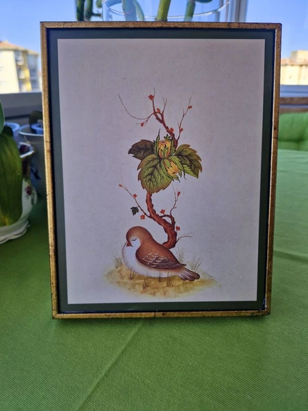 English Home Robin Bird Ardıç Kuşu Gold Detaylı Doğa Temalı Altın Ahşap Dekoratif Tablo - Resim 4