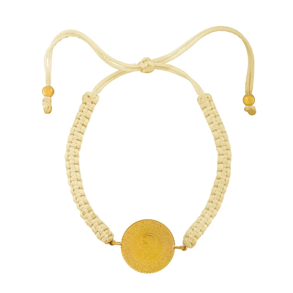 Gekas Kuyumculuk 22 Ayar Yeni Yarım Altın Krem Renkli İpli Bileklik - Resim 2