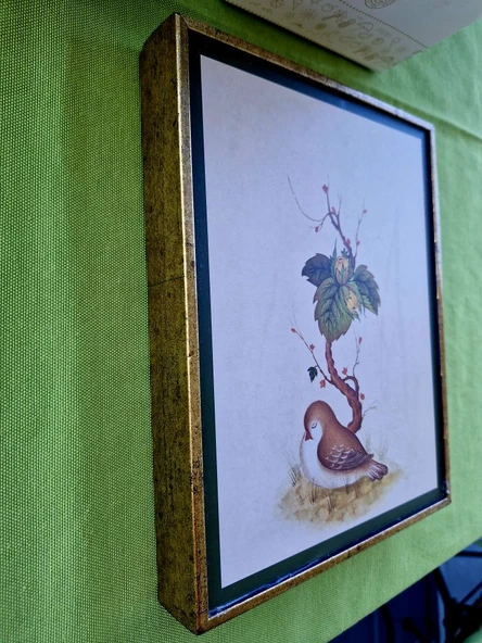 English Home Robin Bird Ardıç Kuşu Gold Detaylı Doğa Temalı Altın Ahşap Dekoratif Tablo - Resim 5