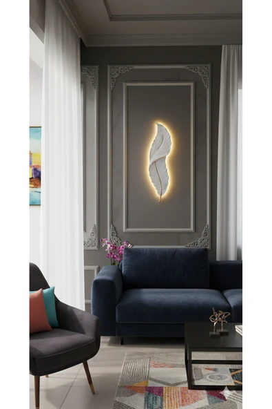 ASZEN Dekoratif ledli kuş tüyü pilli aplik Ebat (62×16) - Resim 3