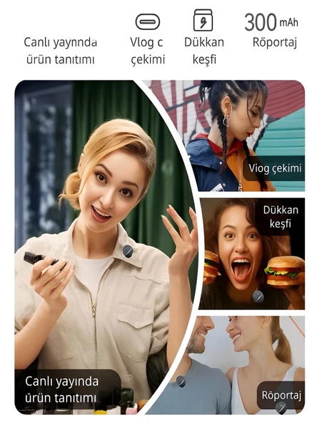 Type-C Girişli 300mAh Dijital Ekranlı 2.4G Kablosuz Çift Yaka Mikrofonu Pro++ - Resim 3