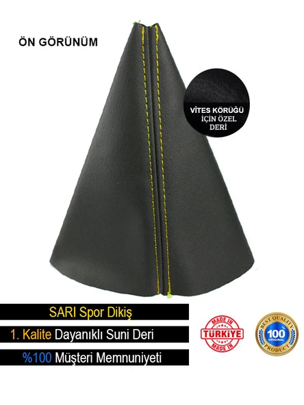 Nissan Micra Siyah Deri özel yeni Tasarım Sarı Şerit Spor Dikiş Vites Körüğü - Resim 2