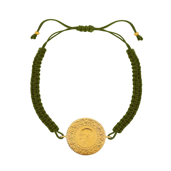 Gekas Kuyumculuk 22 Ayar Yeni Yarım Altın Haki Renkli İpli Bileklik - Resim 2