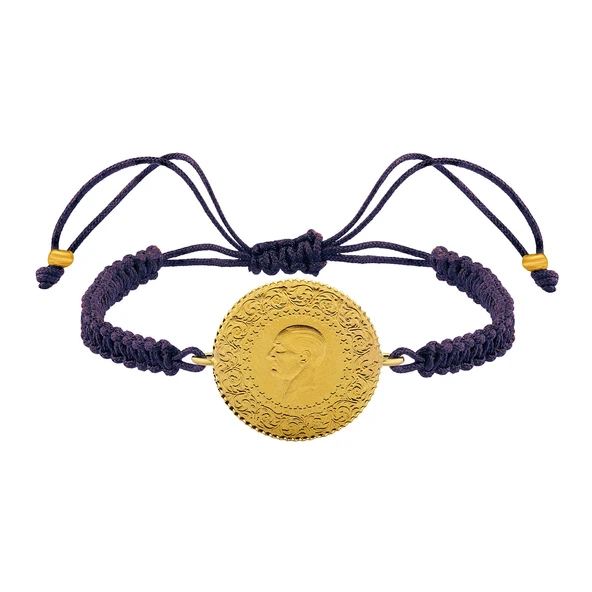 Gekas Kuyumculuk 22 Ayar Yeni Yarım Altın Mor Renkli İpli Bileklik - Resim 3