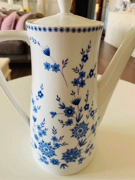 Antika Seltmann Weiden Alman Porseleni Mavi Çiçek Desenli Büyük Kahve Demleme Potu/Coffee Pot - Resim 2