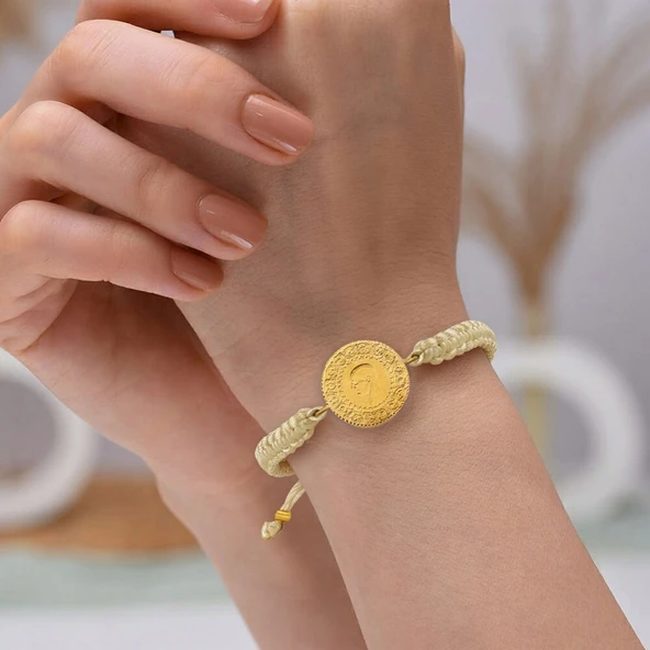 Gekas Kuyumculuk 22 Ayar Yeni Yarım Altın Krem Renkli İpli Bileklik ürün görseli 1