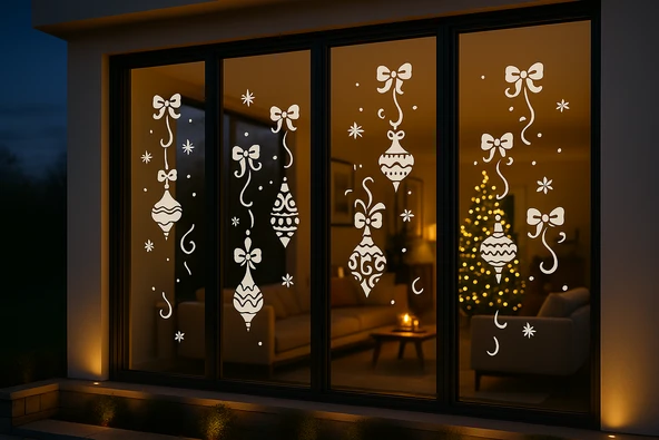 Happy New Year Sticker Çıkartma Yeni Yıl Süsü Parti Cam Süsü Kar Tanesi - Resim 2