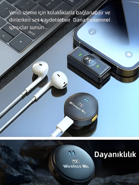 Type-C Girişli 300mAh Dijital Ekranlı 2.4G Kablosuz Çift Yaka Mikrofonu Pro++ - Resim 2