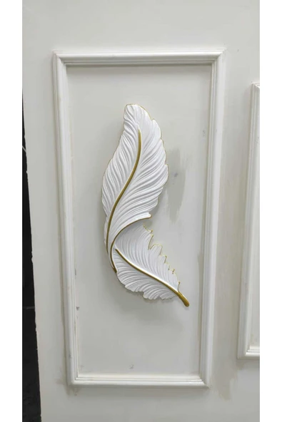 ASZEN Dekoratif Beyaz Gold Kuş Tüyü Aplik – 67×26 cm – 9W Pilli – Her Yöne Asılabilir - Resim 4