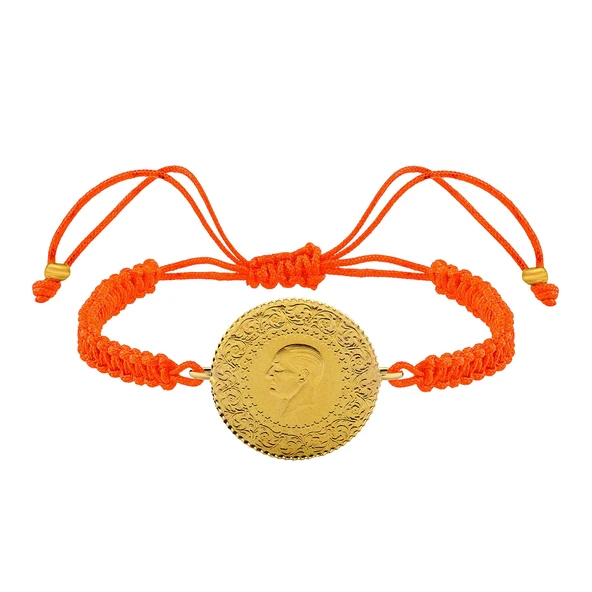 Gekas Kuyumculuk 22 Ayar Yeni Yarım Altın Turuncu Renkli İpli Bileklik - Resim 3