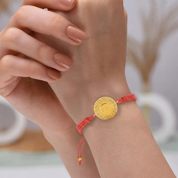 Gekas Kuyumculuk 22 Ayar Yeni Yarım Altın Pembe Renkli İpli Bileklik ürün görseli 1