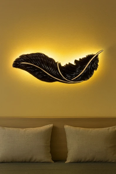 ASZEN Beyaz Gold Damarlı Kuş Tüyü Aplik – 9 Wolt Pilli – Her Yöne Asılabilir Ebat(67×26) ürün görseli 1