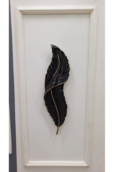 Tasarım Tüy aplik dekoratif ledli duvar aydınlatma siyah gold damarlı ebat ( 62*18) pilli - Resim 3