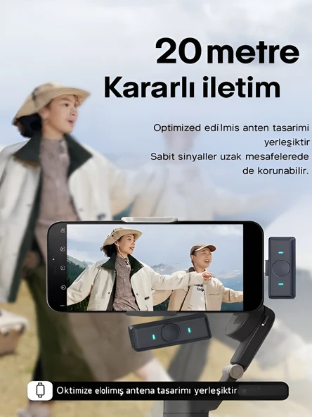 Lightining Girişli 300mAh Dijital Göstergeli 2.4G Kablosuz Çift Yaka Mikrofonu Pro++ - Resim 6