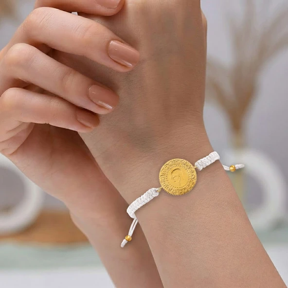 Gekas Kuyumculuk 22 Ayar Yeni Yarım Altın Beyaz Renkli İpli Bileklik ürün görseli 1