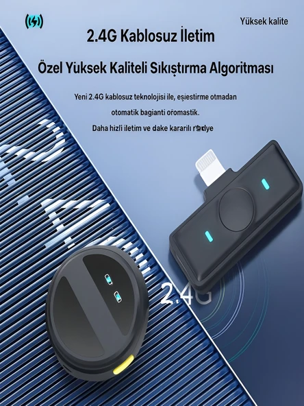 Lightining Girişli 300mAh Dijital Göstergeli 2.4G Kablosuz Çift Yaka Mikrofonu Pro++ - Resim 3