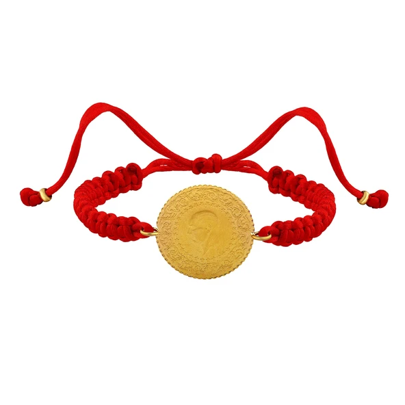 Gekas Kuyumculuk 22 Ayar Yeni Yarım Altın Kırmızı Renkli İpli Bileklik - Resim 3