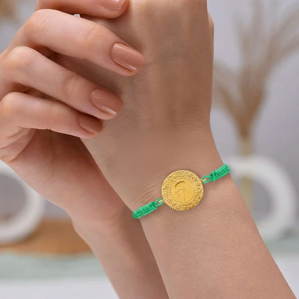 Gekas Kuyumculuk 22 Ayar Yeni Yarım Altın Yeşil Renkli İpli Bileklik ürün görseli 1