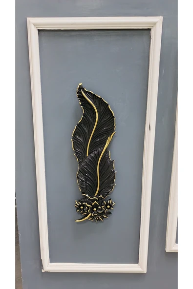 Tasarım Dekoratif Çiçekli Yaprak Aplik – Siyah Altın Detaylı (62x22 cm) pilli - Resim 4