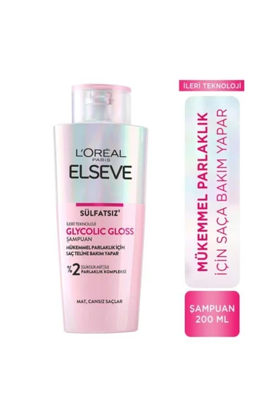 L'Oréal Paris Elseve Glycolic Gloss Mükemmel Parlaklık için Bakım Yapan Şampuan 200ml ürün görseli