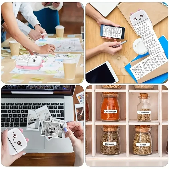 Taşınabilir Yazıcı, Mini Cep Kablosuz Termal Yazıcı Android iOS Akıllı Telefonlar için Uygun, BT Mürekkepsiz Baskı, Etiketler, Fişler, Fotoğraflar, Notlar, Öğrenme (5314) - Resim 3