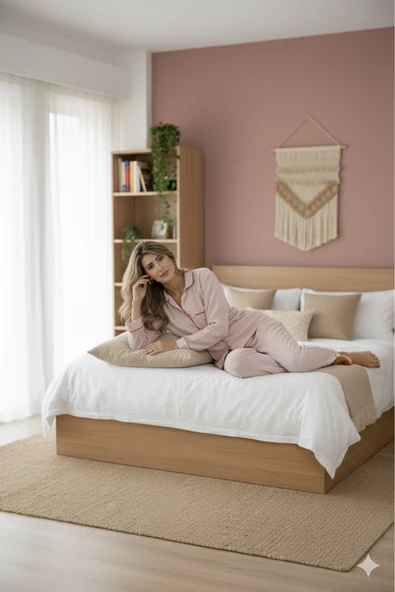 Varol %100 Pamuk Müslin Kadın Pijama Takımı - PEMBE - Resim 4