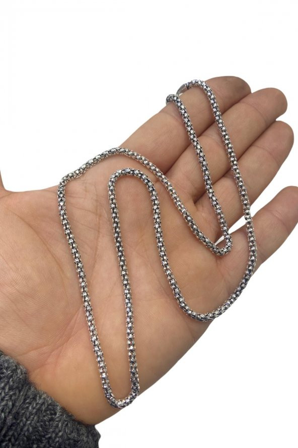 Pop Corn Çağatay Zinciri Kalın 3.2 mm 925 Gümüş Kolye - 2