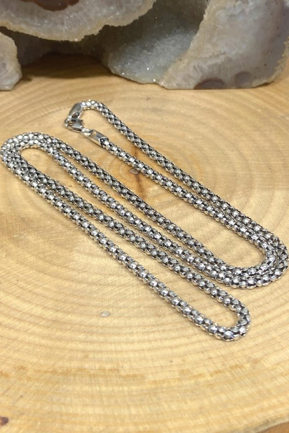 Pop Corn Çağatay Zinciri Kalın 3.2 mm 925 Gümüş Kolye - 4