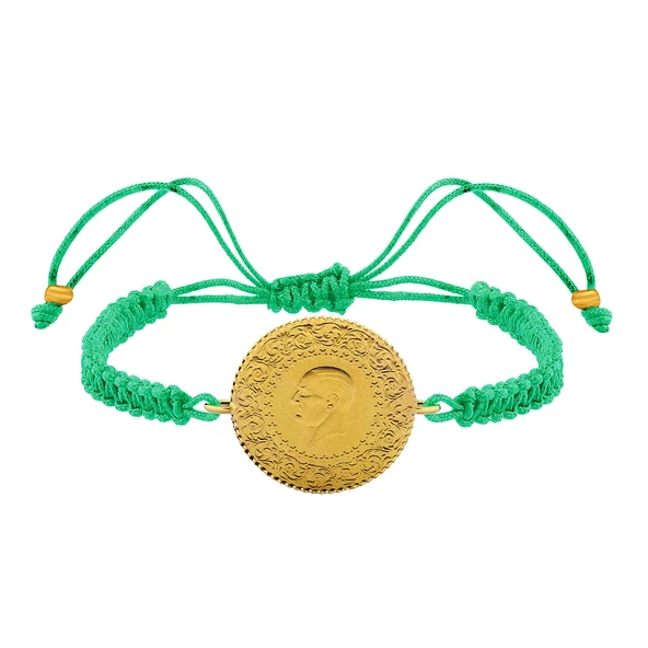 Gekas Kuyumculuk 22 Ayar Yeni Yarım Altın Yeşil Renkli İpli Bileklik - Resim 3